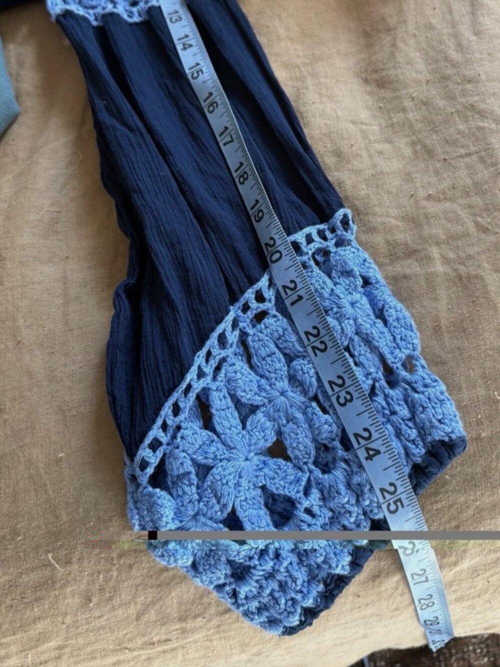 Chasing Unicorns Blue and navy Crochet mockingbird Dress L or XL - Picture 9 of 16